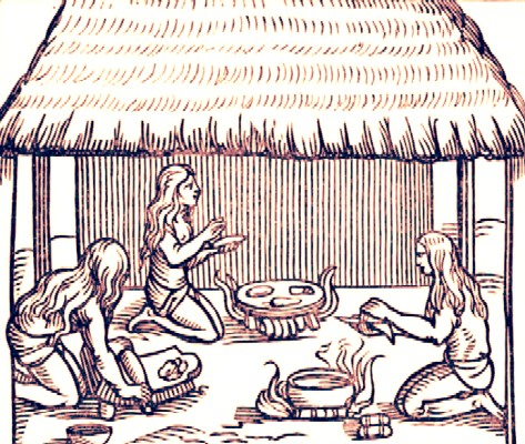Taino Native Preparing Manioc and Corn